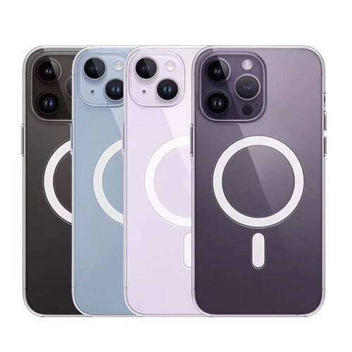 iPhone 15 Pro Kılıf Magsafe Şarj Özellikli Şeffaf Sert PC Embos Kapak