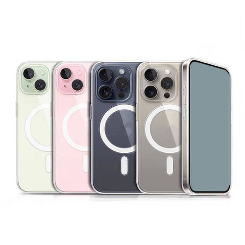 iPhone 15 Pro Kılıf Magsafe Şarj Özellikli Şeffaf Sert PC Embos Kapak