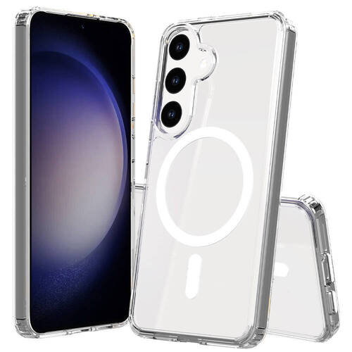 Galaxy S25 FE Kılıf Magsafe Şarj Özellikli Şeffaf Sert PC Embos Kapak
