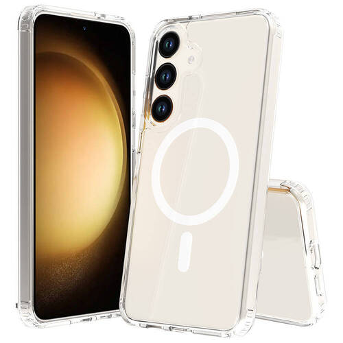 Galaxy S25 FE Kılıf Magsafe Şarj Özellikli Şeffaf Sert PC Embos Kapak