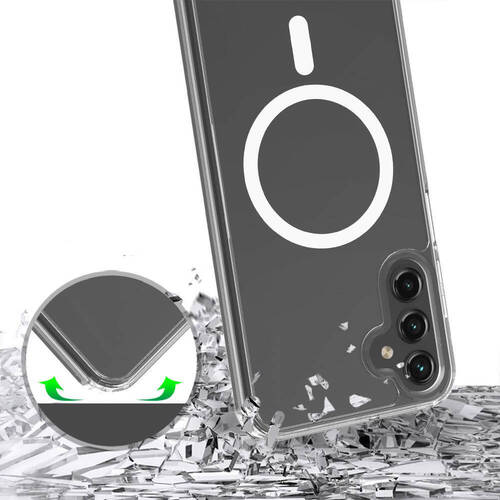 Galaxy S25 FE Kılıf Magsafe Şarj Özellikli Şeffaf Sert PC Embos Kapak