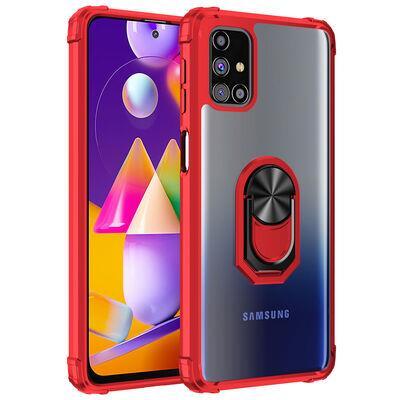 Galaxy M31S Kılıf Kenarları Renkli Antişok Şeffaf Yüzüklü Kılıf