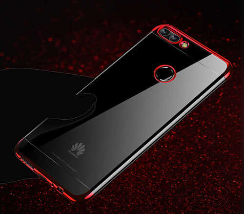 Huawei P Smart Kılıf İnce Köşeleri Renkli Şeffaf Silikon