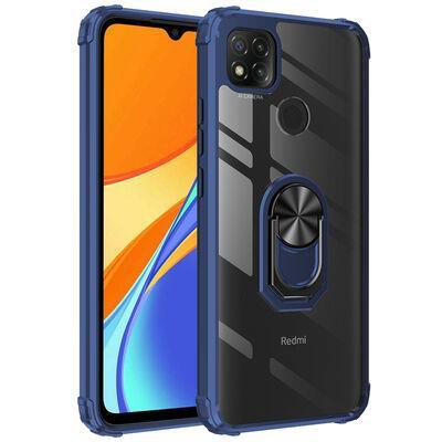 Redmi 9C Kılıf Kenarları Renkli Antişok Şeffaf Yüzüklü Kılıf