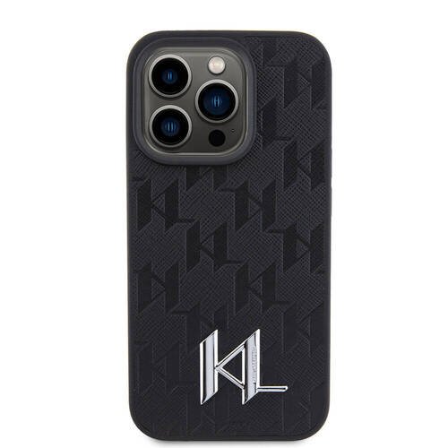 iPhone 15 Pro Uyumlu Kılıf Karl Lagerfeld Hot Stamp K&L Metal Logo Orjinal Lisanslı Kapak Siyah