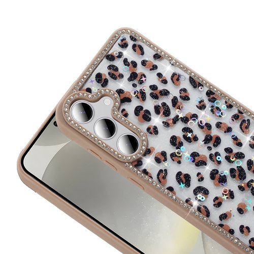 Galaxy S24 FE Kılıf Taşlı ve Simli Işıltılı Kelebek Kapak