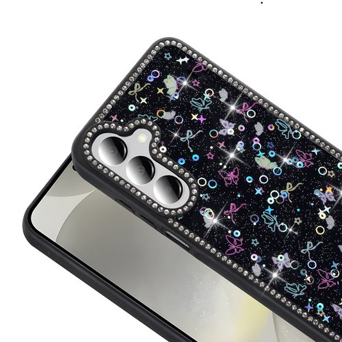 Galaxy A55 Kılıf Taşlı ve Simli Işıltılı Kelebek Kapak