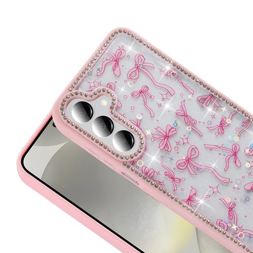 Galaxy A16 Kılıf Taşlı ve Simli Işıltılı Kelebek Kapak