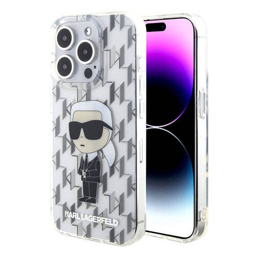 iPhone 15 Pro Uyumlu Kılıf Karl Lagerfeld IML İkonik Monogram Orjinal Lisanslı Kapak Şeffaf