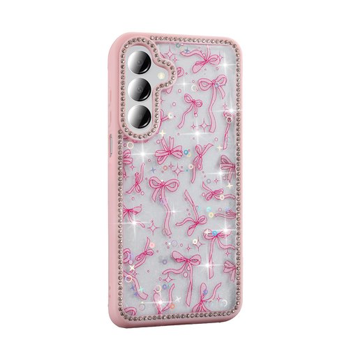 Galaxy A26 Kılıf Taşlı ve Simli Işıltılı Kelebek Kapak