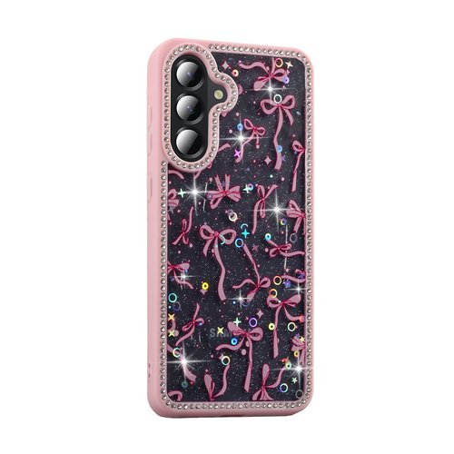 Galaxy A36 Kılıf Taşlı ve Simli Işıltılı Kelebek Kapak