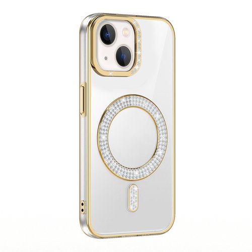 iPhone 15 Kılıf Pırlanta Taş Tasarımlı M-safe Şarj Özellikli Karetta Silikon Kapak