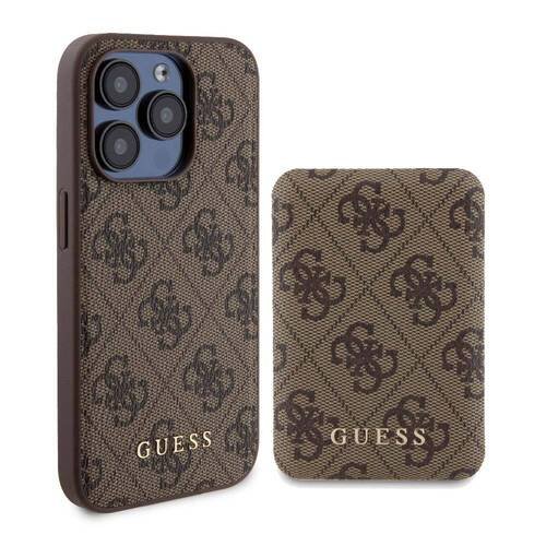 iPhone 15 Pro Kılıf Guess Orjinal Lisanslı Magsafe Özellikli Kapak + Powerbank 5000mAh Kahverengi