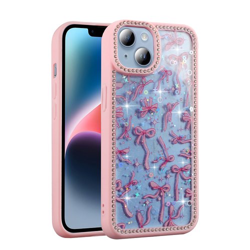 iPhone 14 Kılıf Taşlı ve Simli Işıltılı Kelebek Kapak