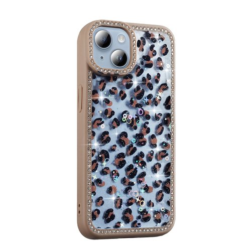 iPhone 14 Kılıf Taşlı ve Simli Işıltılı Kelebek Kapak