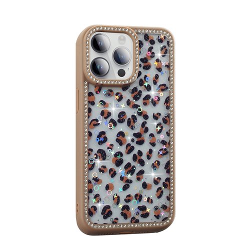 iPhone 14 Pro Kılıf Taşlı ve Simli Işıltılı Kelebek Kapak