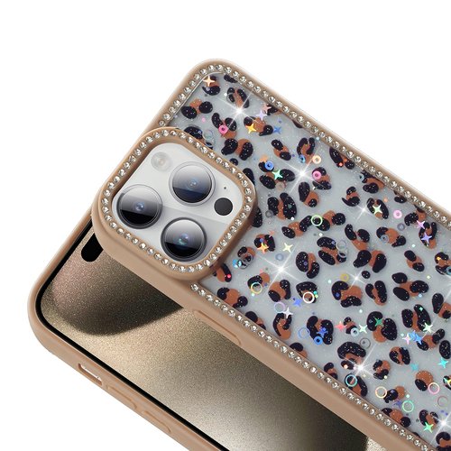 iPhone 14 Pro Max Kılıf Taşlı ve Simli Işıltılı Kelebek Kapak