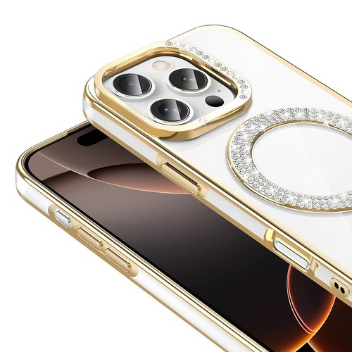 iPhone 16 Pro Kılıf Pırlanta Taş Tasarımlı M-safe Şarj Özellikli Karetta Silikon Kapak