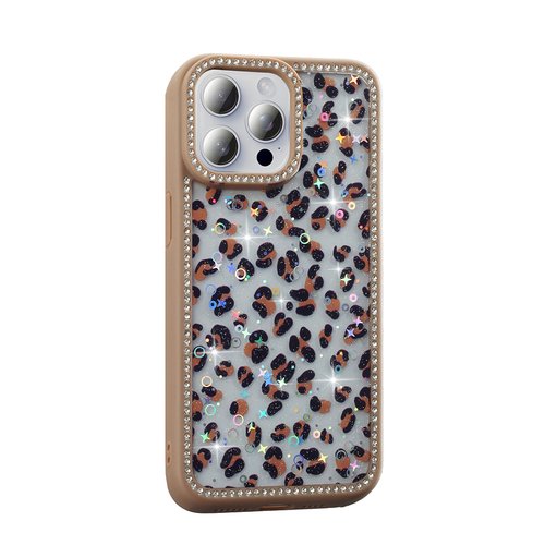 iPhone 15 Pro Kılıf Taşlı ve Simli Işıltılı Kelebek Kapak