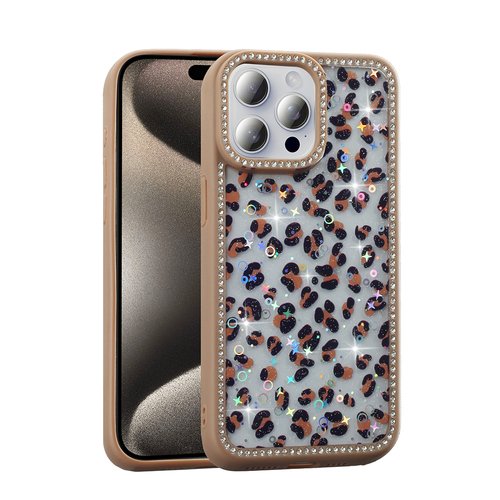 iPhone 15 Pro Max Kılıf Taşlı ve Simli Işıltılı Kelebek Kapak