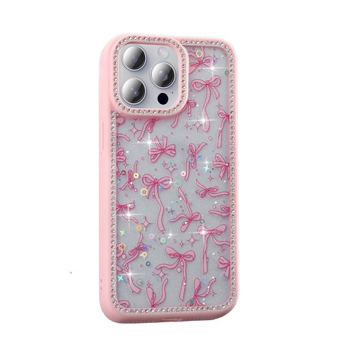 iPhone 15 Pro Max Kılıf Taşlı ve Simli Işıltılı Kelebek Kapak