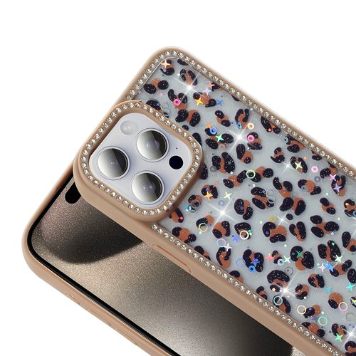 iPhone 15 Pro Max Kılıf Taşlı ve Simli Işıltılı Kelebek Kapak