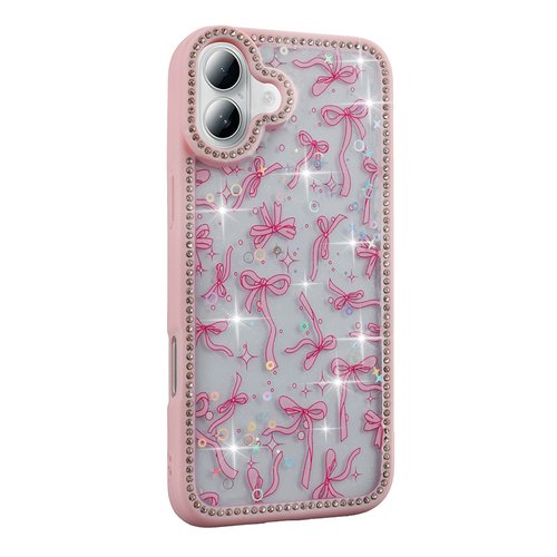 iPhone 16 Kılıf Taşlı ve Simli Işıltılı Kelebek Kapak