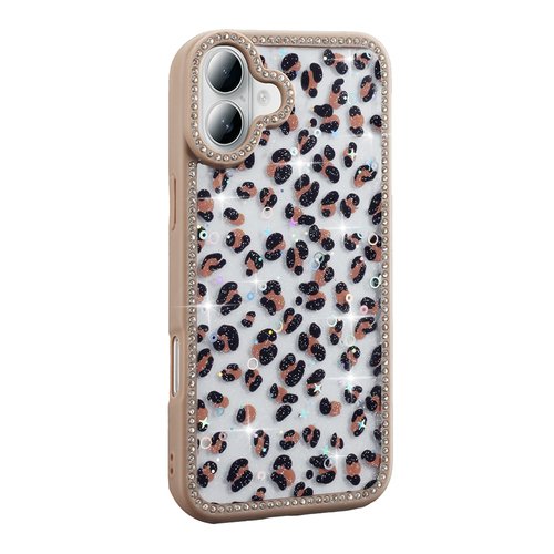 iPhone 16 Plus Kılıf Taşlı ve Simli Işıltılı Kelebek Kapak