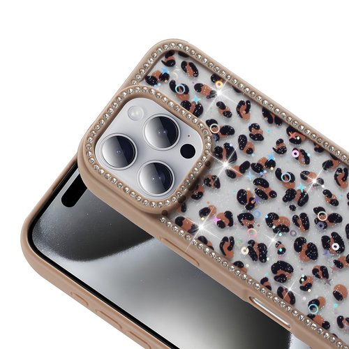 iPhone 16 Pro Kılıf Taşlı ve Simli Işıltılı Kelebek Kapak