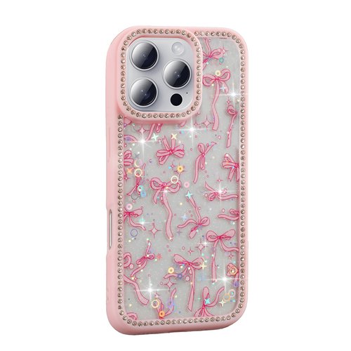 iPhone 16 Pro Max Kılıf Taşlı ve Simli Işıltılı Kelebek Kapak