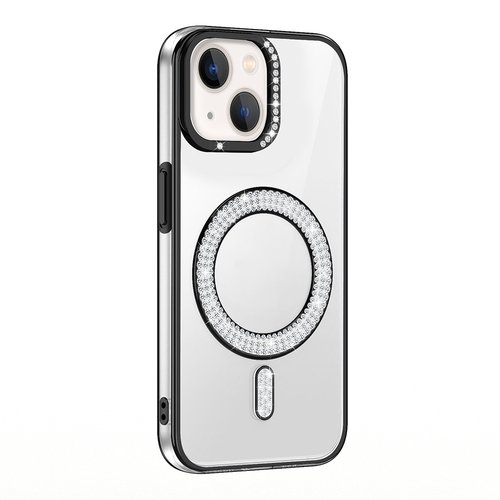 iPhone 13/14 Kılıf Pırlanta Taş Tasarımlı M-safe Şarj Özellikli Karetta Silikon Kapak