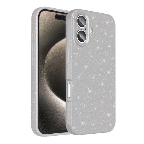 iPhone 16 Plus Kılıf Kamera Korumalı Simli Parıltılı Lüks Silikon