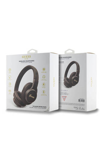 Kulak Üstü Bluetooth Kulaklık Guess Lisanslı PU 4G Desen Metal Logolu Tone On Tone V5.3 Kahverengi