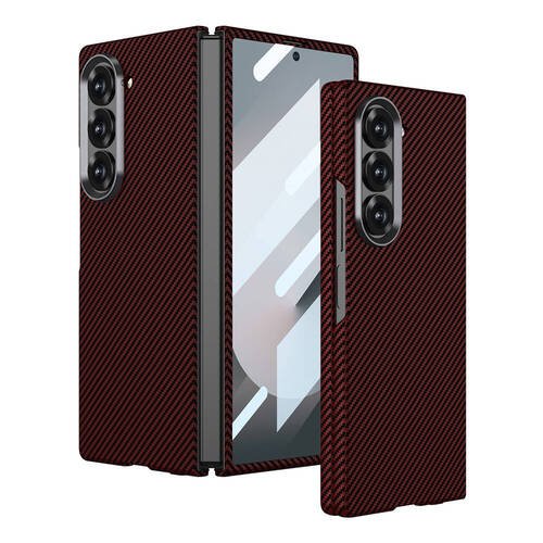 Galaxy Z Fold 6 Kılıf Kamera Korumalı Karbon Fiber Tasarımlı Arka Yüzey Zore Kıpta Karbon Kapak