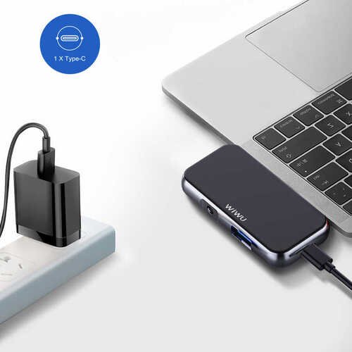 Wiwu Alpha T5 Pro 4 in 1 Type-C Hub HDMI USB 3.0 3.5 MM Kulaklık