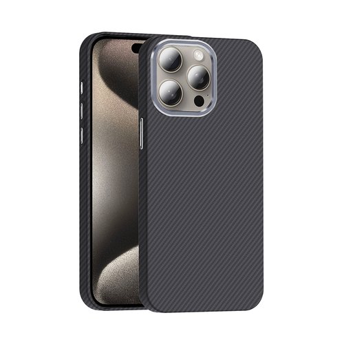 iPhone 15 Pro Max Kılıf Magsafe Şarj Özellikli Karbon Fiber Görünümlü Gros Kapak