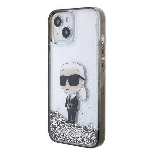 Apple iPhone 15 Plus Kılıf Karl Lagerfeld İkonik Sıvılı Glitter Orjinal Lisanslı Kapak