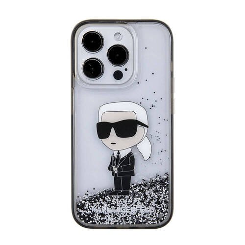 Apple iPhone 15 Pro Max Kılıf Karl Lagerfeld İkonik Sıvılı Glitter Orjinal Lisanslı Kapak