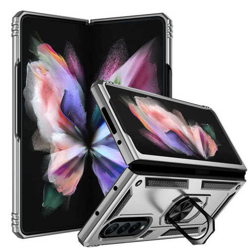 Galaxy Z Fold 3 Kılıf Yüzüklü Standlı Manyetikli Armor Zırh Silikon