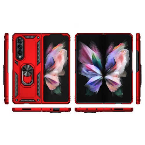 Galaxy Z Fold 3 Kılıf Yüzüklü Standlı Manyetikli Armor Zırh Silikon