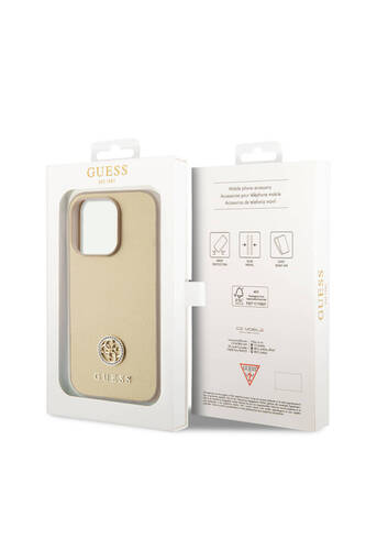 iPhone 14 Pro Max Uyumlu Kılıf Guess  Lisanslı Deri 4G Metal Logo Strass Kapak Gold