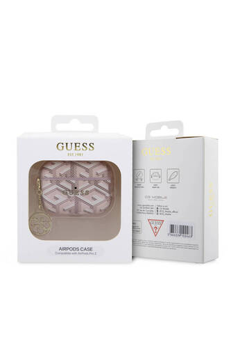 Airpods Pro 2 Uyumlu Kılıf Guess  Lisanslı G Cube Desenli 4G Süs Zincirli Pembe