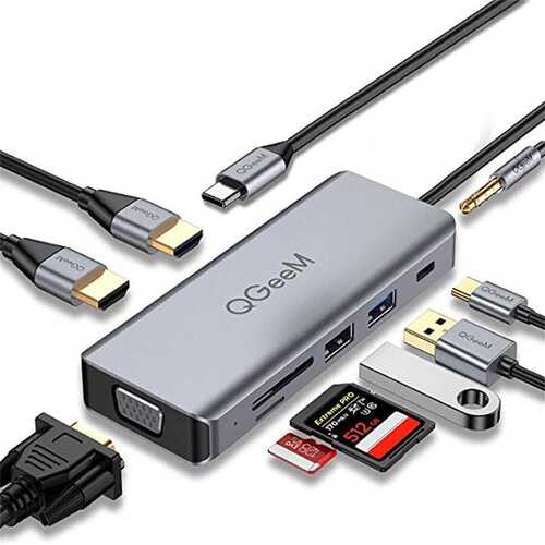 Qgeem QG-UH09 9 in 1 Çok Fonksiyonlu Usb Çoğaltıcı Hub VGA-HDMI-3.5mm-SD Kart