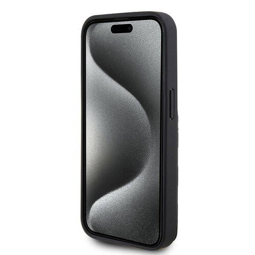 Apple iPhone 15 Pro Kılıf Karl Lagerfeld Standlı Kartlıklı Saffiano Monogram Metal Logo Orjinal Lisanslı Kapak