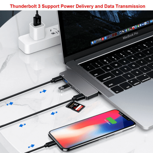 Qgeem QG-UH06 Type-C Hub 6 in 1 Micro SD + USB 3.0 Çoğaltıcı Adaptör MacBook Pro 13&15 (2018/17/16)