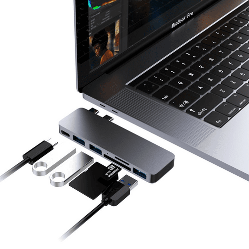 Qgeem QG-UH06 Type-C Hub 6 in 1 Micro SD + USB 3.0 Çoğaltıcı Adaptör MacBook Pro 13&15 (2018/17/16)