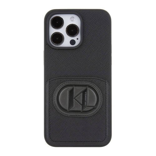 Apple iPhone 15 Pro Max Kılıf Karl Lagerfeld Kartlıklı Saffiano K&L Patch Orjinal Lisanslı Kapak