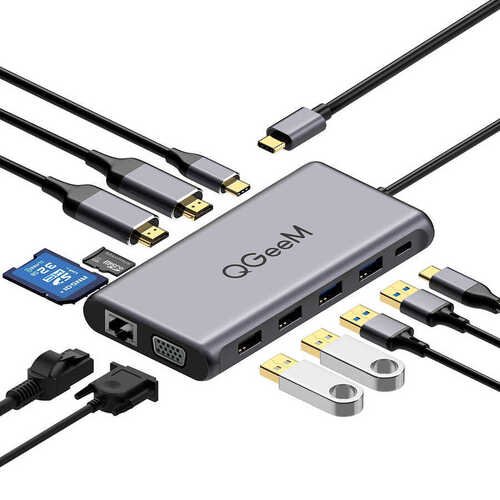 Qgeem QG-UH12-V 12 in 1 Çok Fonksiyonlu Usb Çoğaltıcı Hub VGA-RJ45-HDMI-SD Kart 480 Mbps