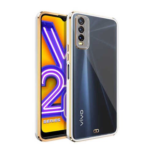 Vivo Y20S Kılıf Kamera Korumalı Kenarları Renkli Şeffaf Voit Silikon