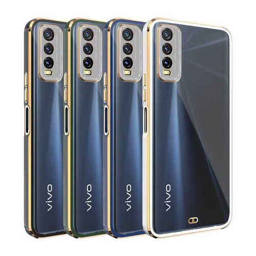 Vivo Y20S Kılıf Kamera Korumalı Kenarları Renkli Şeffaf Voit Silikon